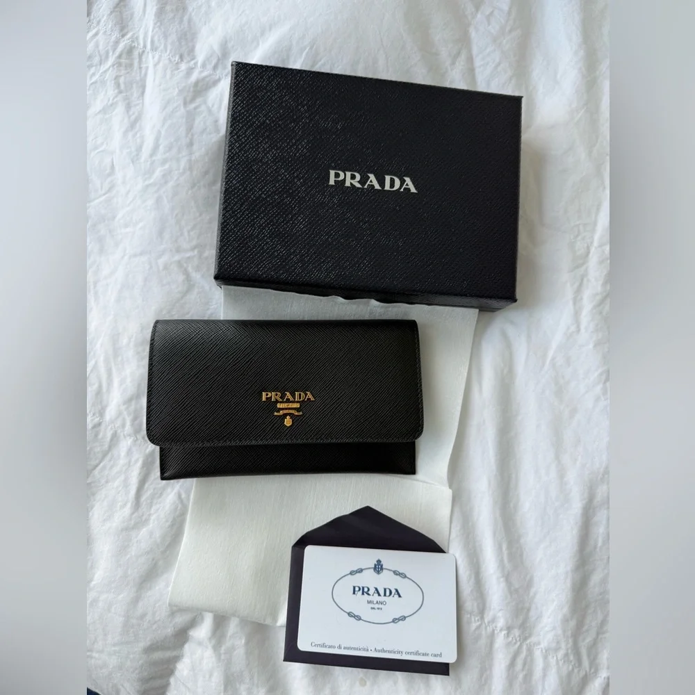 NWT Prada Saffiano Black Wallet / Passport Holder with Box and Authenticity Card